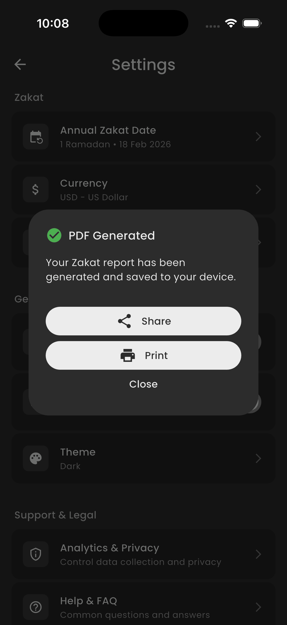 Data Export Screenshot